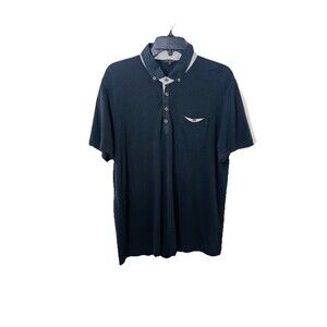 Ted Baker Men’s Polo Shirt Size 5 Black Button Preppy Casual Cotton Short Sleeve